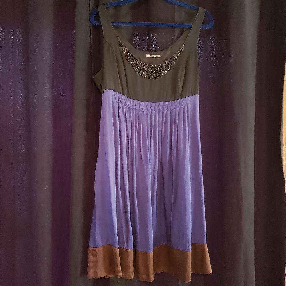 👗 MAC & JAC - Silk black, violet & brown dress - Size XL